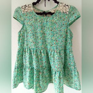 Girl's Seafoam Green Floral Crochet Large Blouse